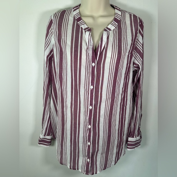 Liz Claiborne sheer 100% cotton blouse purple and white women’s size medium - Picture 1 of 5